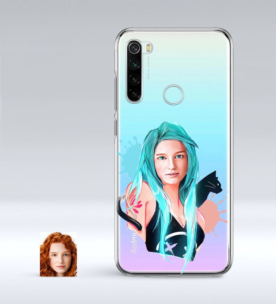 Kişiye Özel Kedili Kız Karikatürlü Xiaomi Redmi Note 8 İnce Şeffaf Silikon Telefon Kapağı-1