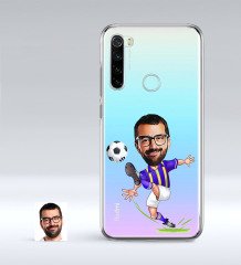 Kişiye Özel Sarı Lacivert Futbolcu Karikatürlü Xiaomi Redmi Note 8 İnce Şeffaf Silikon Telefon Kapağı