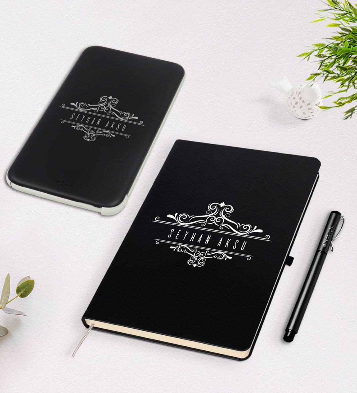 Kişiye Özel İsimli Siyah Defter Kalem 5.000 Mah Powerbank Hediye Seti-8