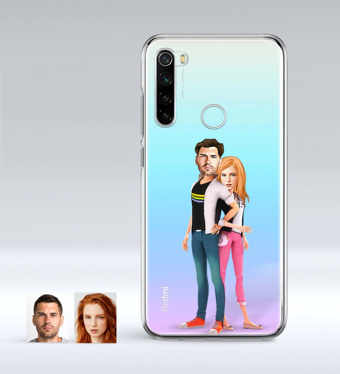 Kişiye Özel Sevgililer Karikatürlü Xiaomi Redmi Note 8 İnce Şeffaf Silikon Telefon Kapağı-39