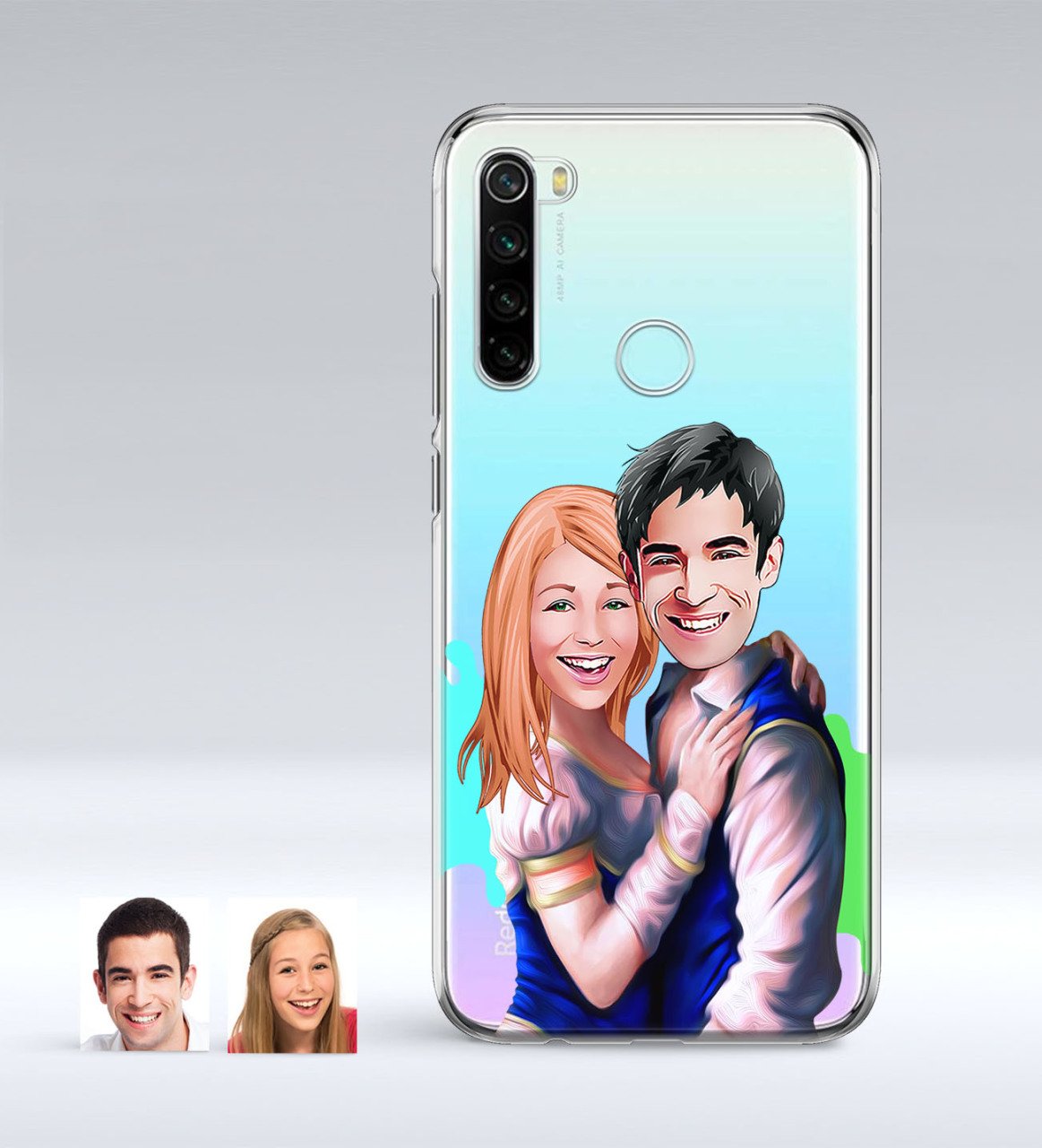 Kişiye Özel Sevgililer Karikatürlü Xiaomi Redmi Note 8 İnce Şeffaf Silikon Telefon Kapağı-40