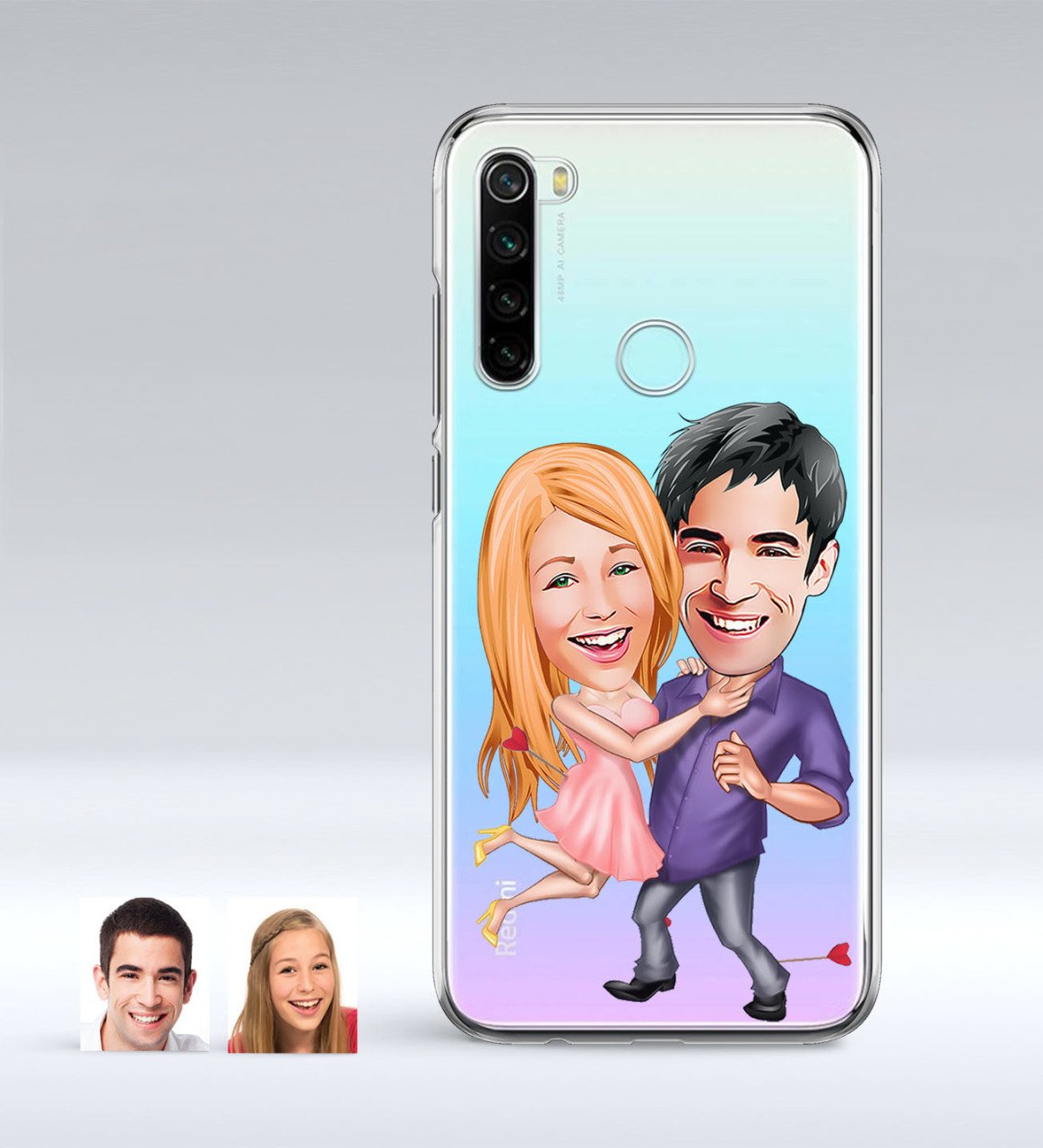 Kişiye Özel Sevgililer Karikatürlü Xiaomi Redmi Note 8 İnce Şeffaf Silikon Telefon Kapağı-3