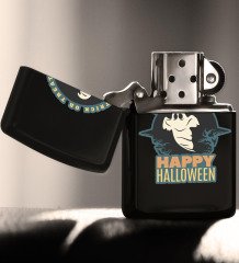 BK Gift Happy Halloween Tasarımlı Renkli Baskılı Siyah Benzinli Metal Çakmak-7