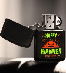 BK Gift Happy Halloween Tasarımlı Renkli Baskılı Siyah Benzinli Metal Çakmak-8