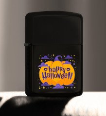 BK Gift Happy Halloween Tasarımlı Renkli Baskılı Siyah Benzinli Metal Çakmak-10