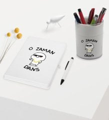 BK Gift O Zaman Dans Tasarımlı Beyaz Defter Kalem ve Kalemlik Hediye Seti - Model 1