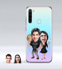 Kişiye Özel Sevgililer Karikatürlü Xiaomi Redmi Note 8 İnce Şeffaf Silikon Telefon Kapağı-18