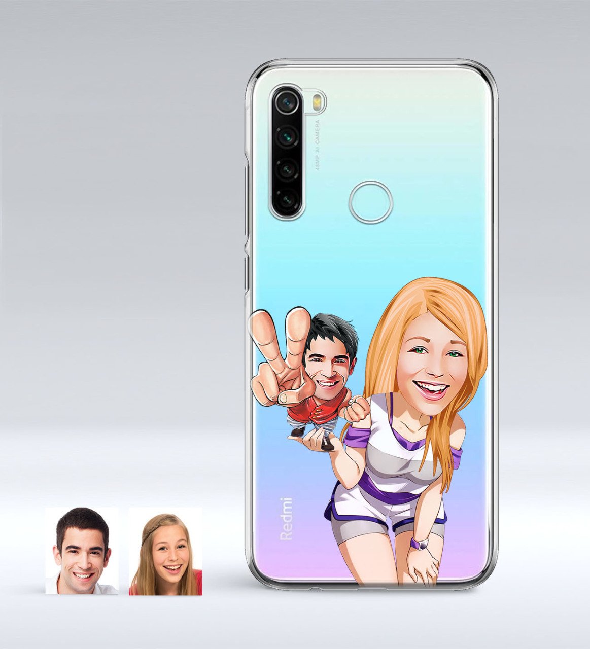 Kişiye Özel Sevgililer Karikatürlü Xiaomi Redmi Note 8 İnce Şeffaf Silikon Telefon Kapağı-30