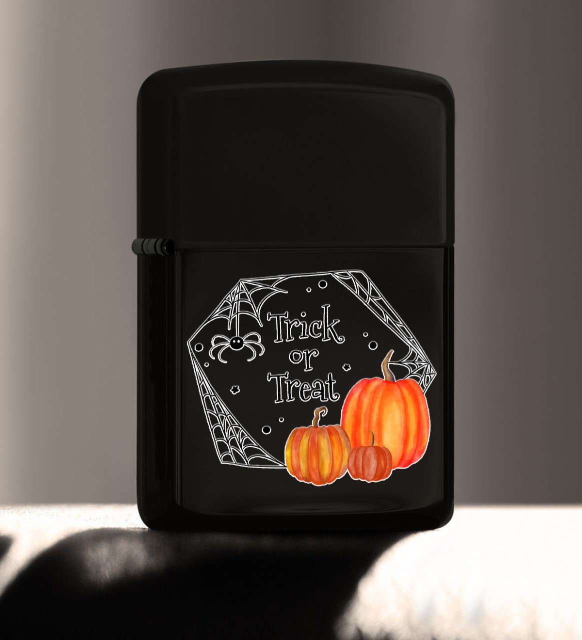 BK Gift Halloween Trick or Treat Tasarımlı Renkli Baskılı Siyah Benzinli Metal Çakmak-2