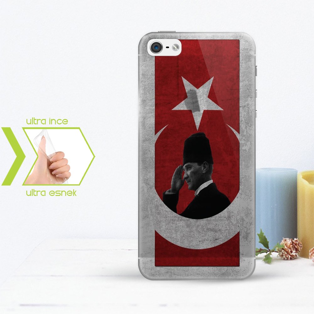 Iphone 5 - 5S İnce Şeffaf Silikon Telefon Kapağı (Atatürk-1)