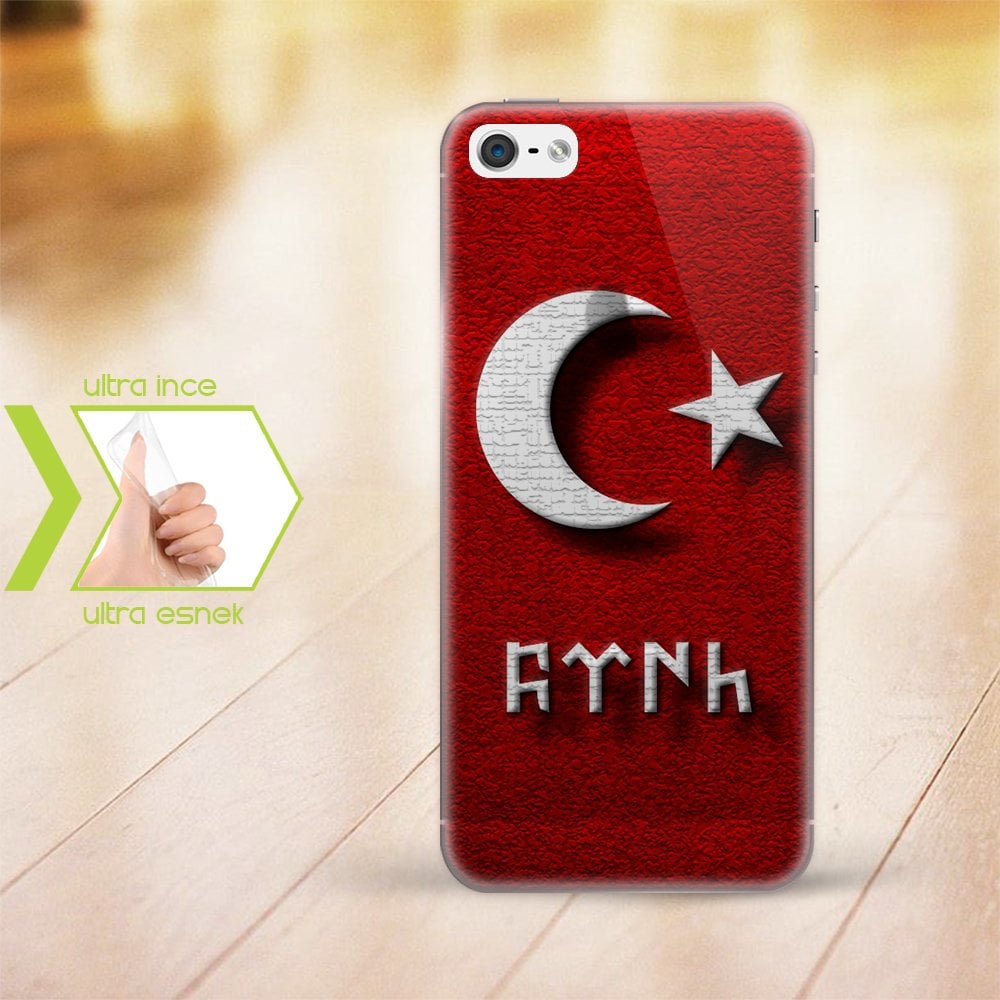 Iphone 5 - 5S İnce Şeffaf Silikon Telefon Kapağı (Göktürkçe TÜRK Yazısı-2)