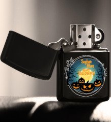 Kişiye Özel Happy Halloween Tasarımlı Renkli Baskılı Siyah Benzinli Metal Çakmak-14