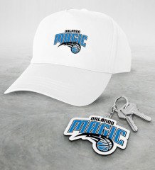 NBA Orlando Magic Beyaz Şapka ve Ahşap Anahtarlık Seti
