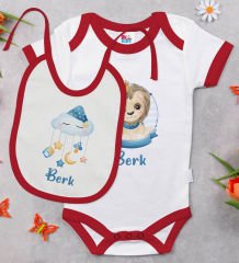 BK Kids Kişiye Özel İsimli 6 Parça Kırmızı Bebek Body Zıbın Battaniye ve Yastık Hediye Seti, Yeni Doğan Bebek Giyim Hediyesi-5