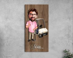 BK Gift Kişiye Özel Golf Oyuncusu Karikatürlü Kabartma Figürlü Ahşap Tablo-7, Arkadaşa Hediye, Sevgiliye Hediye, Duvar Dekoru