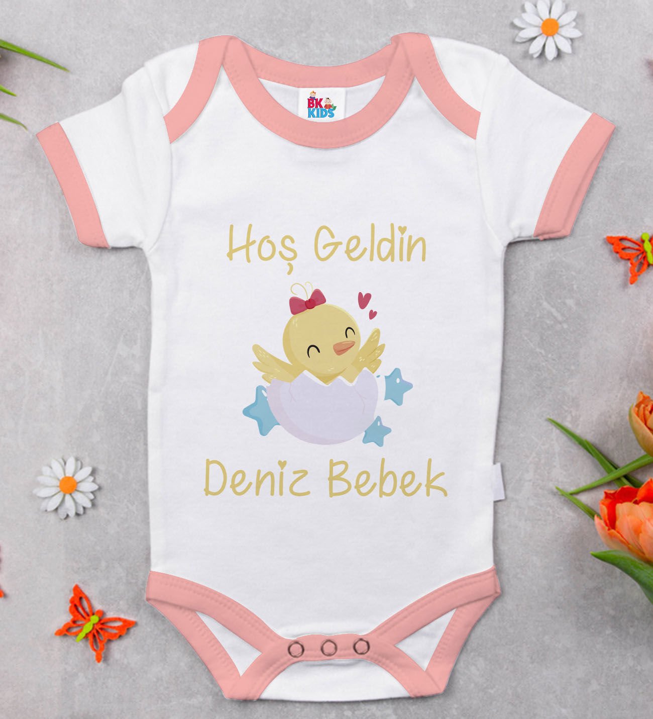 BK Kids Hoş Geldin Bebek Tasarımlı Pembe Bebek Body Zıbın-2