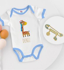BK Kids Kişiye Özel İsimli Mavi Bebek Body Zıbın ve Erkek Bebek İğnesi Hediye Seti-17