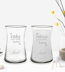 Kişiye Özel Rakı İçme Dedi Kadın Tasarımlı 2’li Heybeli Çay Bardağı Rakı Kadehi-1