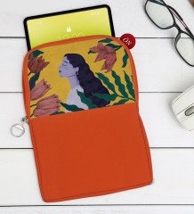 BK Gift Woman Art Tasarımlı Taşınabilir Koruyucu Tablet Kılıfı & Organizer Çanta - Turuncu-1
