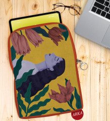 BK Gift Woman Art Tasarımlı Taşınabilir Koruyucu Tablet Kılıfı & Organizer Çanta - Turuncu-1