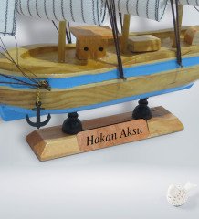 Kişiye Özel Ahşap El Yapımı Yelkenli Gemi 26cm ve Gemi Tasarımlı Kupa Hediye Seti-2