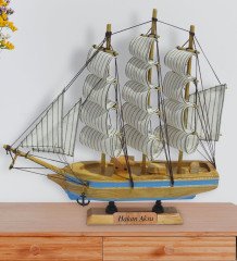 Kişiye Özel Ahşap El Yapımı Yelkenli Gemi 26cm ve Dümen Tasarımlı Kupa Hediye Seti-6