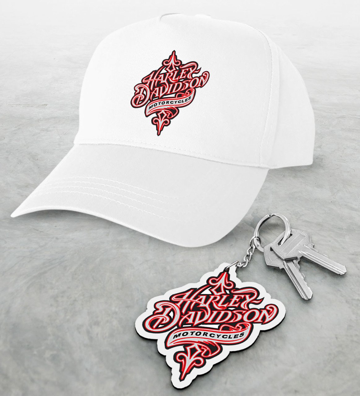 Harley Davidson Beyaz Şapka ve Ahşap Anahtarlık Seti-5