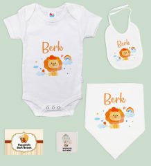 BK Kids Kişiye Özel İsimli 5 Parça Beyaz Bebek Body Zıbın ve Battaniye Hediye Seti, Yeni Doğan Bebek Giyim Hediyesi-7