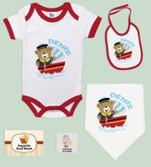 BK Kids Kişiye Özel İsimli 5 Parça Kırmızı Bebek Body Zıbın ve Battaniye Hediye Seti, Yeni Doğan Bebek Giyim Hediyesi-1