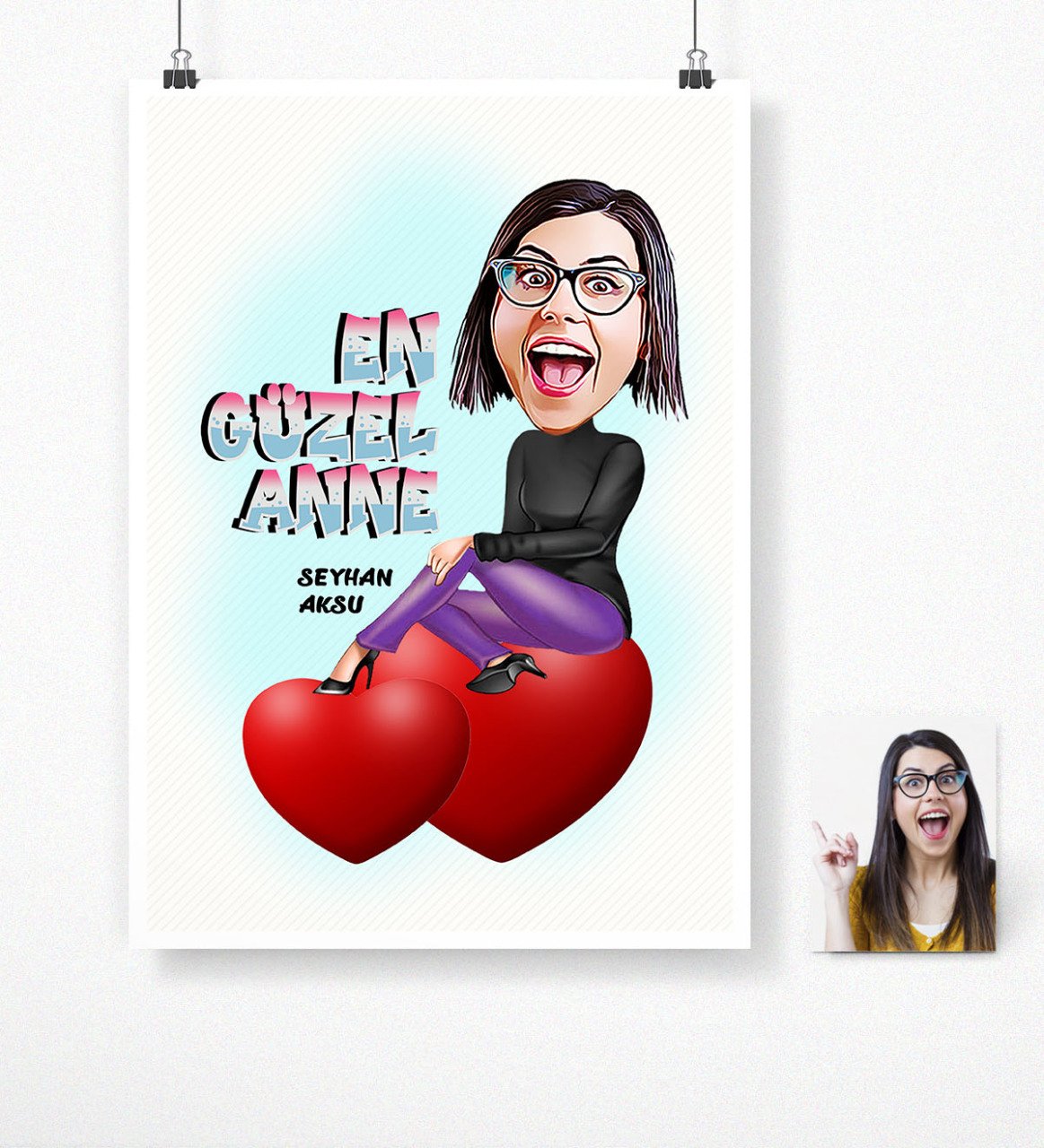 Kişiye Özel En Güzel Anne Karikatür Afiş Poster (50 x 70 cm.)