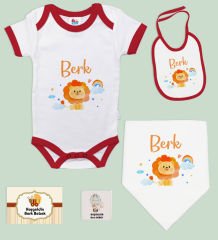 BK Kids Kişiye Özel İsimli 5 Parça Kırmızı Bebek Body Zıbın ve Battaniye Hediye Seti, Yeni Doğan Bebek Giyim Hediyesi-7