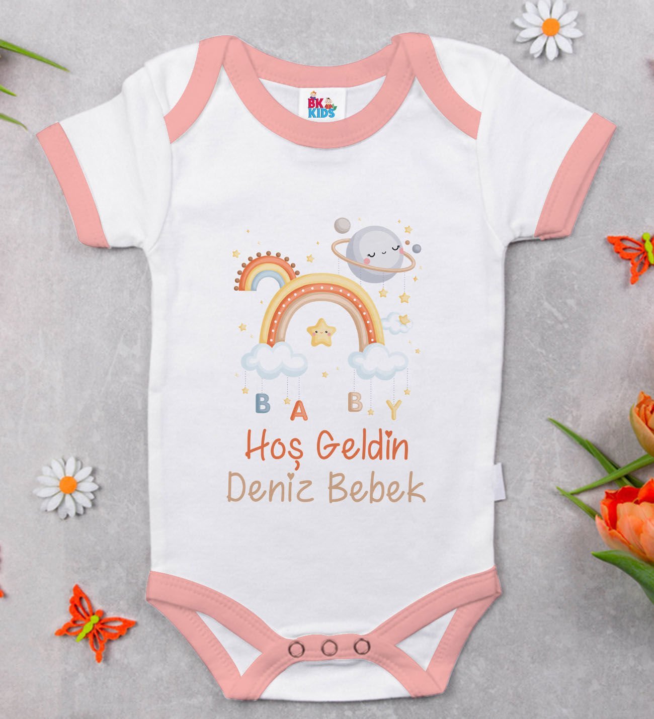 BK Kids Hoş Geldin Bebek Tasarımlı Pembe Bebek Body Zıbın-10