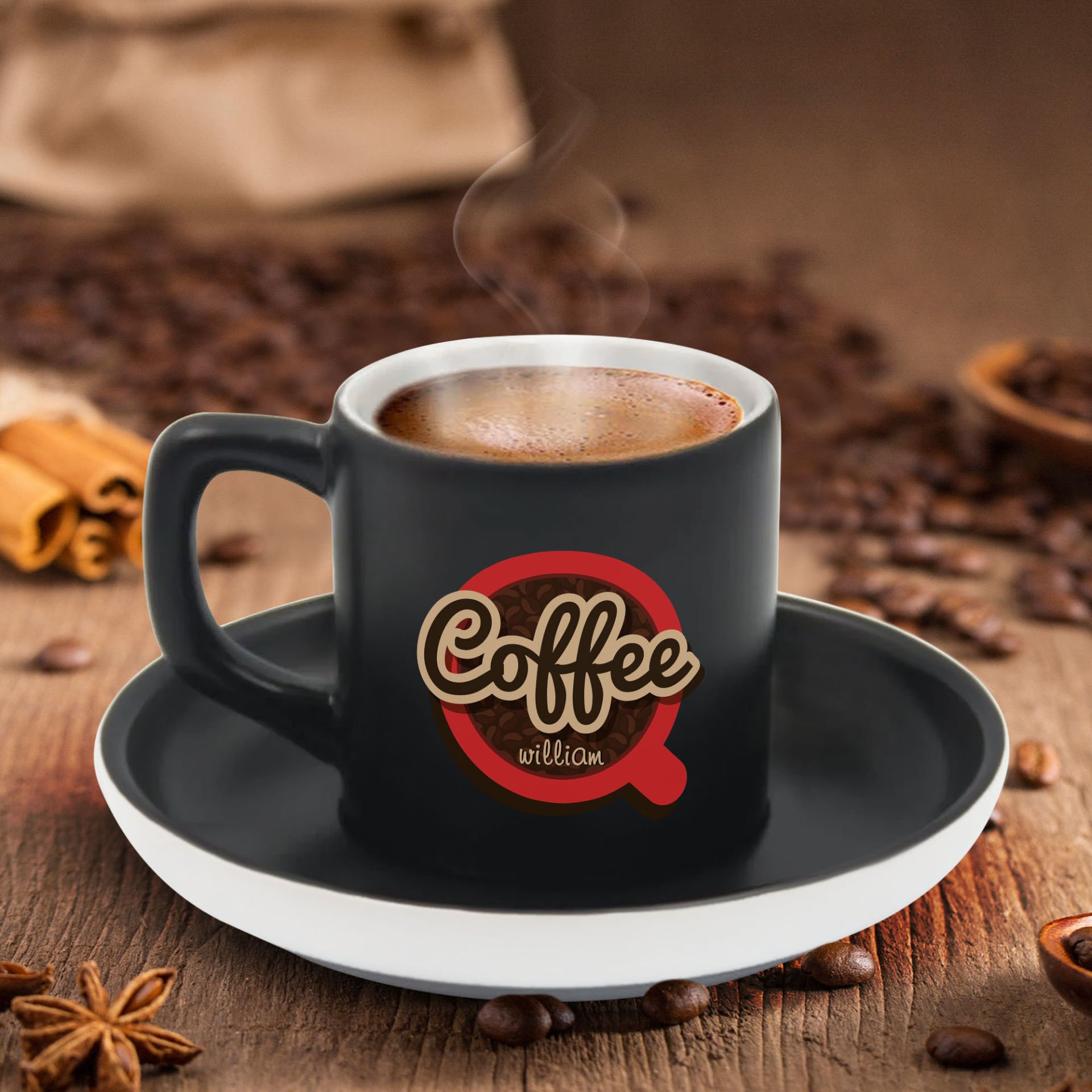 BK Gift Kişiye Özel Coffe Tasarımlı Siyah Renk Türk Kahvesi Fincanı-2, Arkadaşa Hediye, Sevgiliye Hediye, Yıl Dönümü Hediyesi