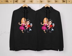 BK Gift Kişiye Özel Sevgililer Karikatürlü İkili Siyah Sweatshirt Seti, Sevgililer Hediye, Çift Hediyesi, Yıl Dönümü Hediyesi, Kişiye Özel Sweatshirt-8