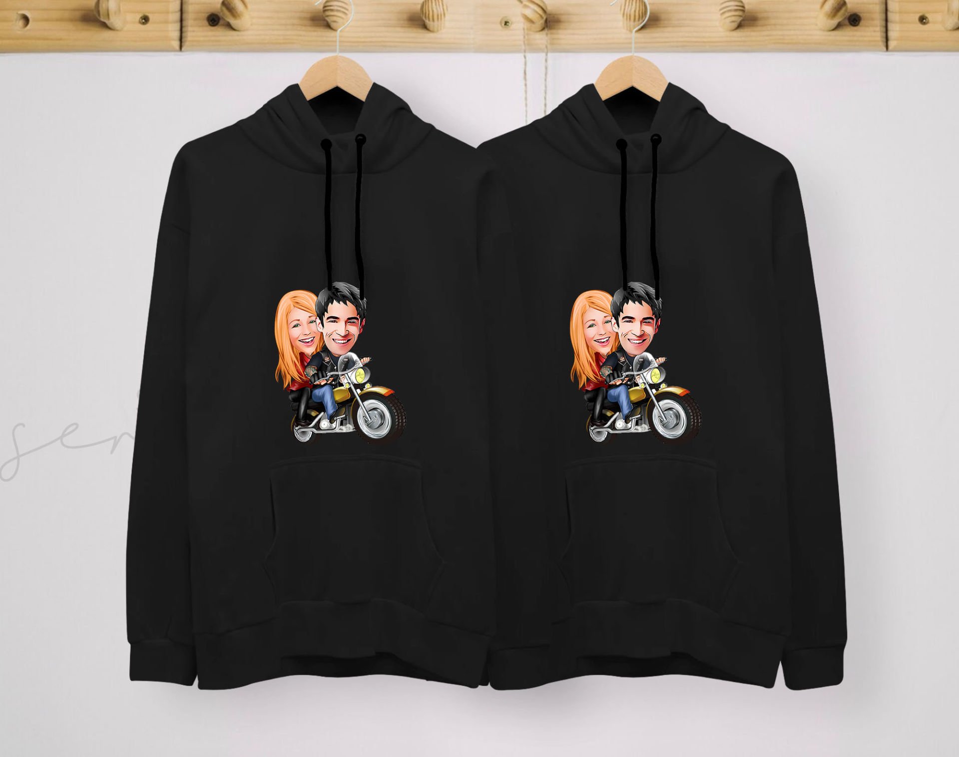 BK Gift Kişiye Özel Sevgililer Karikatürlü İkili Siyah Sweatshirt Seti, Sevgililer Hediye, Çift Hediyesi, Yıl Dönümü Hediyesi, Kişiye Özel Sweatshirt-13