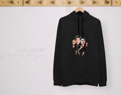 BK Gift Kişiye Özel Sevgililer Karikatürlü İkili Siyah Sweatshirt Seti, Sevgililer Hediye, Çift Hediyesi, Yıl Dönümü Hediyesi, Kişiye Özel Sweatshirt-14