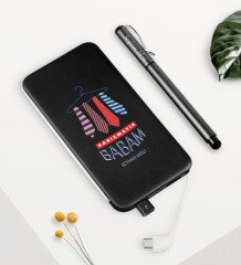 Kişiye Özel Karizmatik Babam Siyah 5000 mAh Powerbank ve Kalem Seti