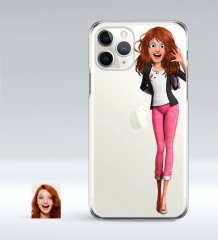 Kişiye Özel Kadın Animasyon Karikatürlü iPhone 11 Pro İnce Şeffaf Silikon Telefon Kapağı-4