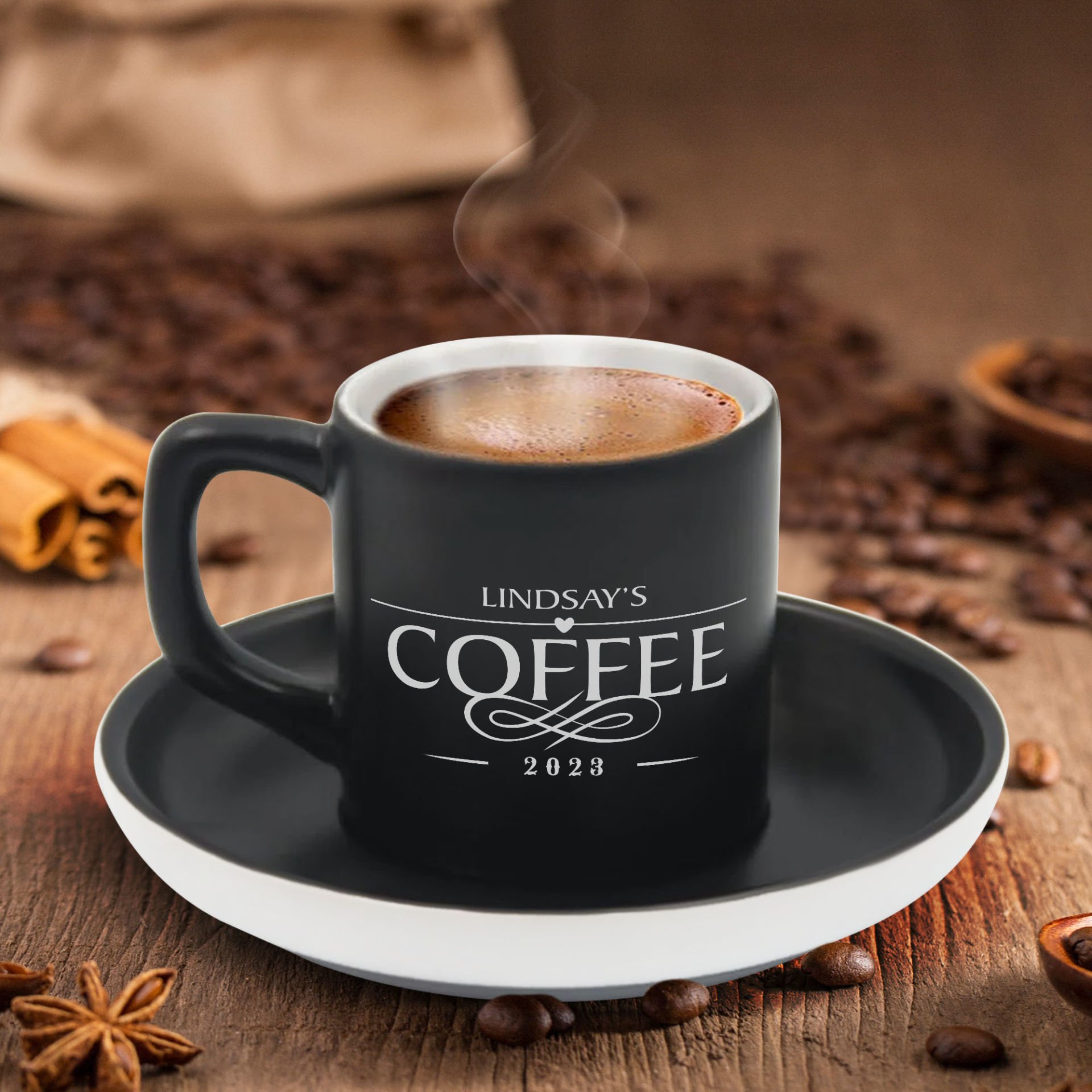BK Gift Kişiye Özel Coffe Tasarımlı Siyah Renk Türk Kahvesi Fincanı-2, Arkadaşa Hediye, Sevgiliye Hediye, Yıl Dönümü Hediyesi