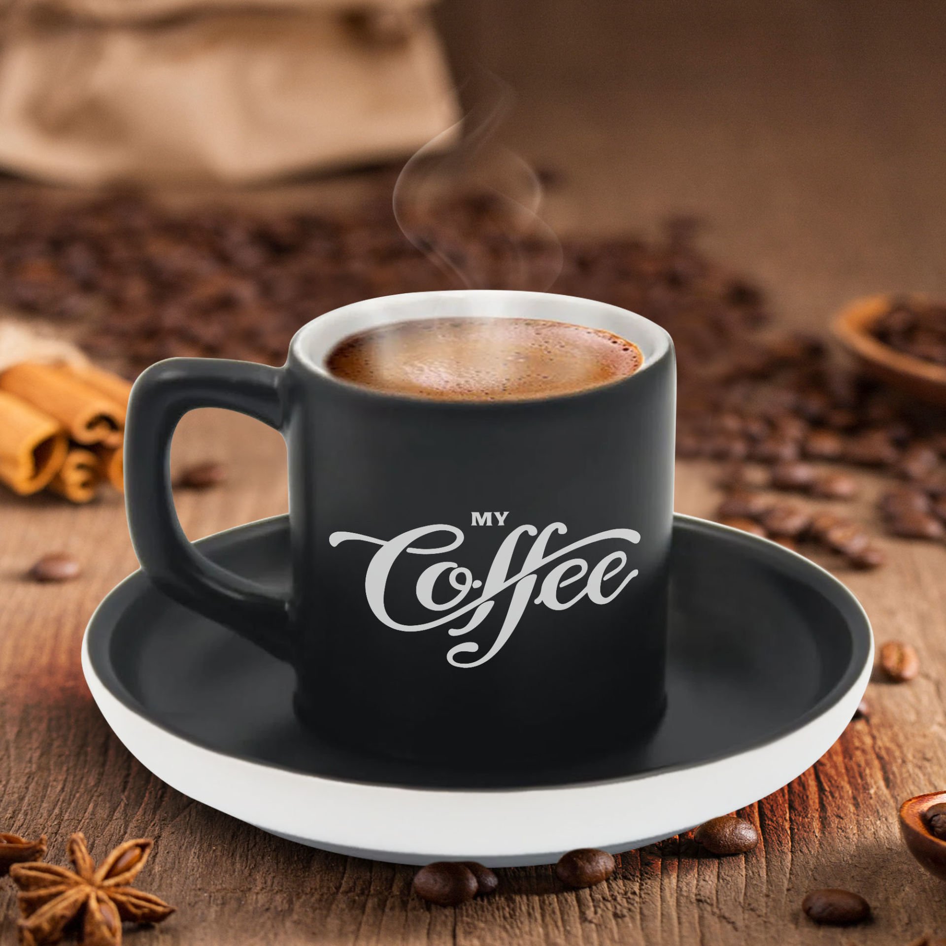 BK Gift Kişiye Özel Coffe Tasarımlı Siyah Renk Türk Kahvesi Fincanı-4, Arkadaşa Hediye, Sevgiliye Hediye, Yıl Dönümü Hediyesi