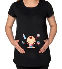 BK Gift Bebek Tasarımlı Siyah Hamile Tişört-2