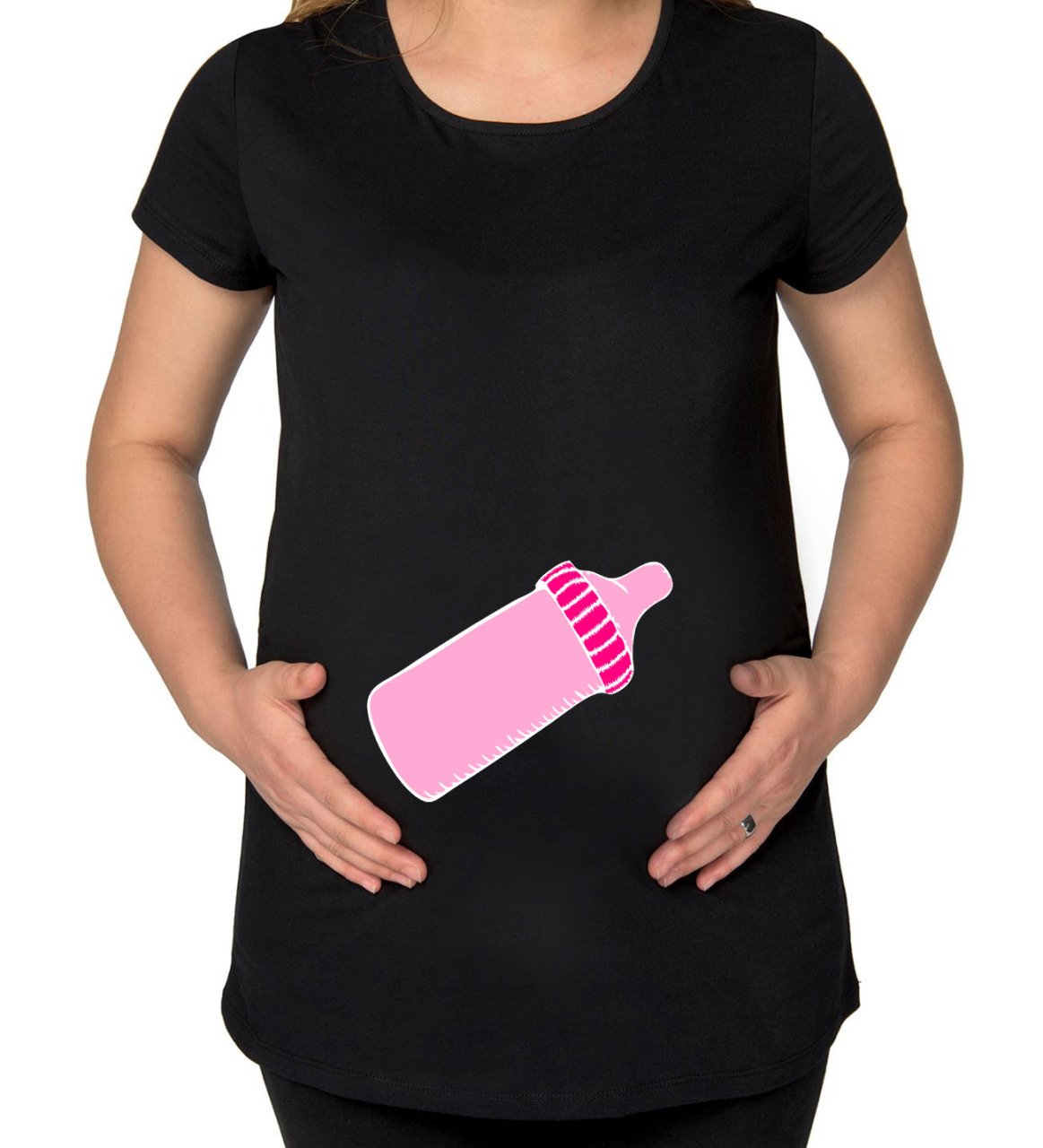 BK Gift Biberon Tasarımlı Siyah Hamile Tişört-1