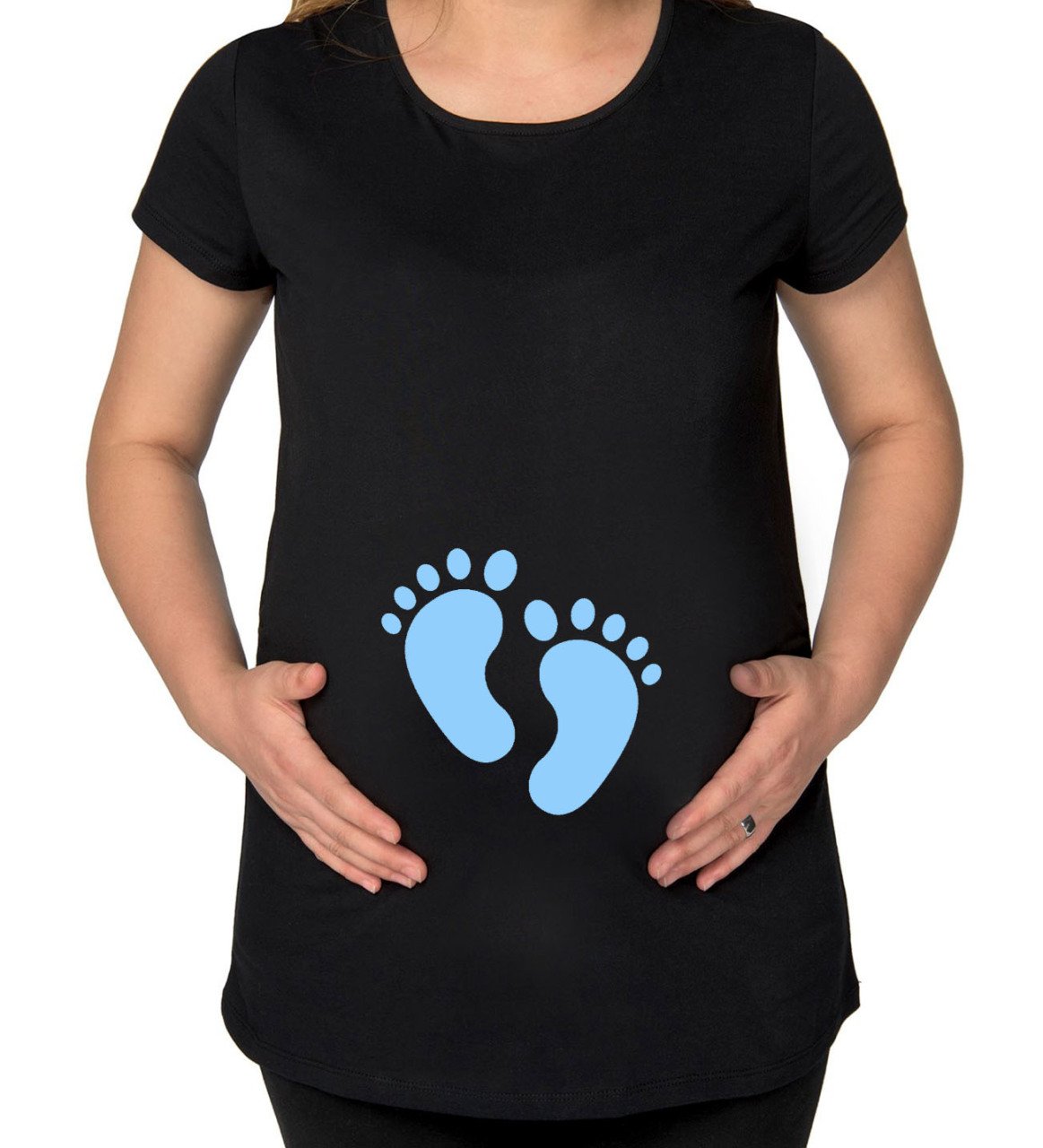 BK Gift Erkek Bebek Ayak İzi Tasarımlı Siyah Hamile Tişört-1