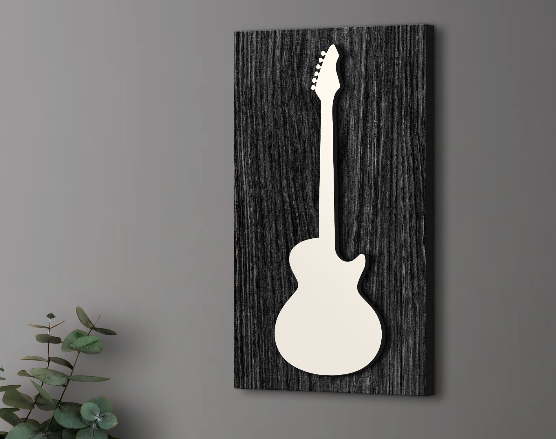 BK Gift Kabartma Gitar Tasarımlı Siyah(Ebony) Ahşap Tabela, Home Bar Tabela, Rustik Ev Dekorasyonu, Duvar Dekoru-1