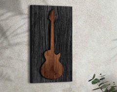 BK Gift Kabartma Gitar Tasarımlı Siyah(Ebony) Ahşap Tabela, Home Bar Tabela, Rustik Ev Dekorasyonu, Duvar Dekoru-2