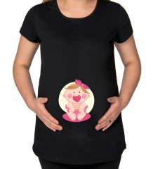 BK Gift Kız Bebek Tasarımlı Siyah Hamile Tişört-2