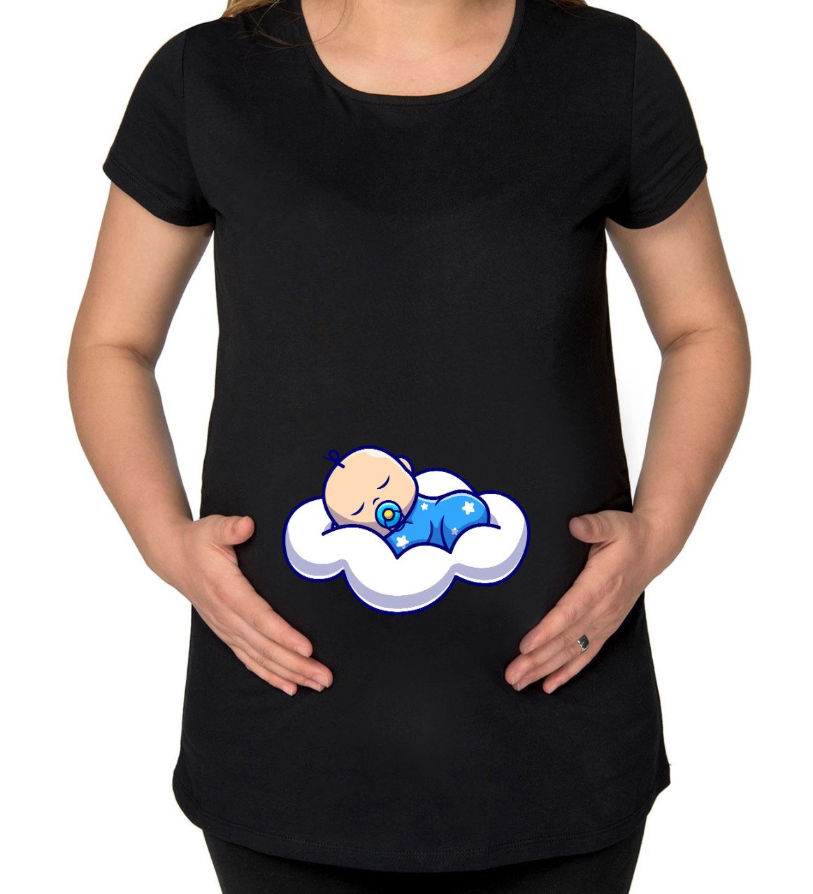 BK Gift Uyuyan Bebek Tasarımlı Siyah Hamile Tişört-1