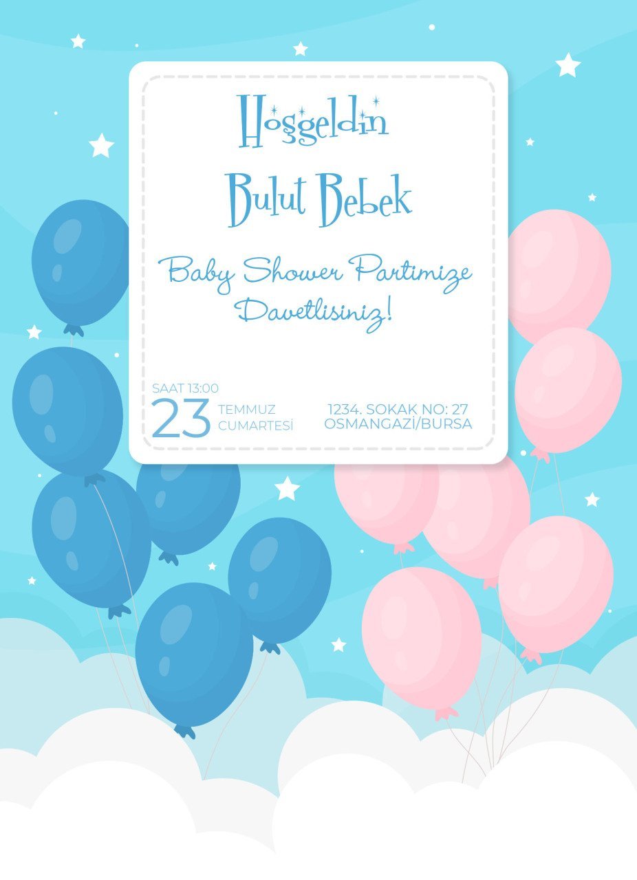 Kişiye Özel Bitmeyen Baby Shower Davetiyesi Model 4