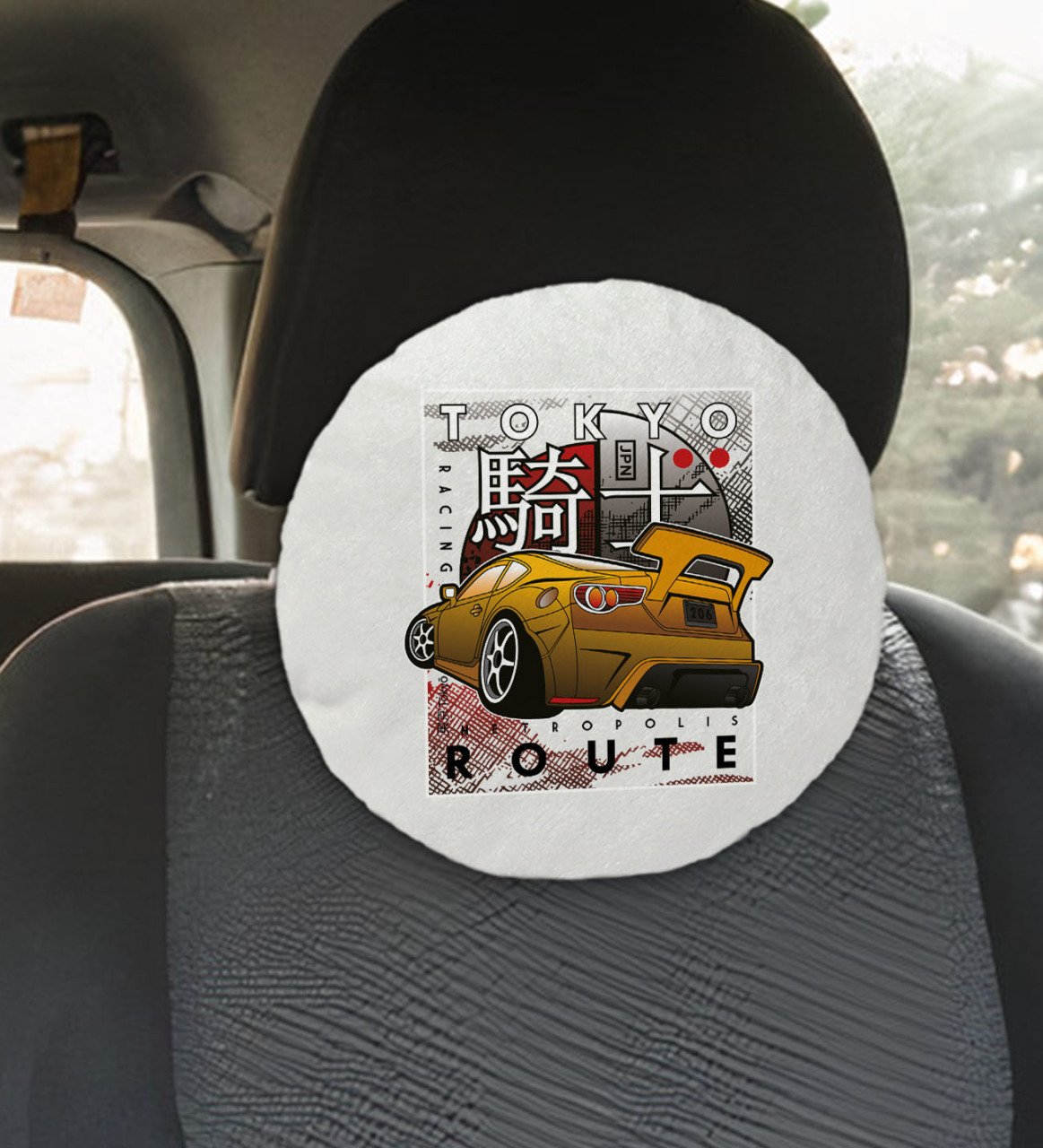 BK Gift Tokyo Route Tasarımlı Yuvarlak Araç Koltuk Yastığı-1