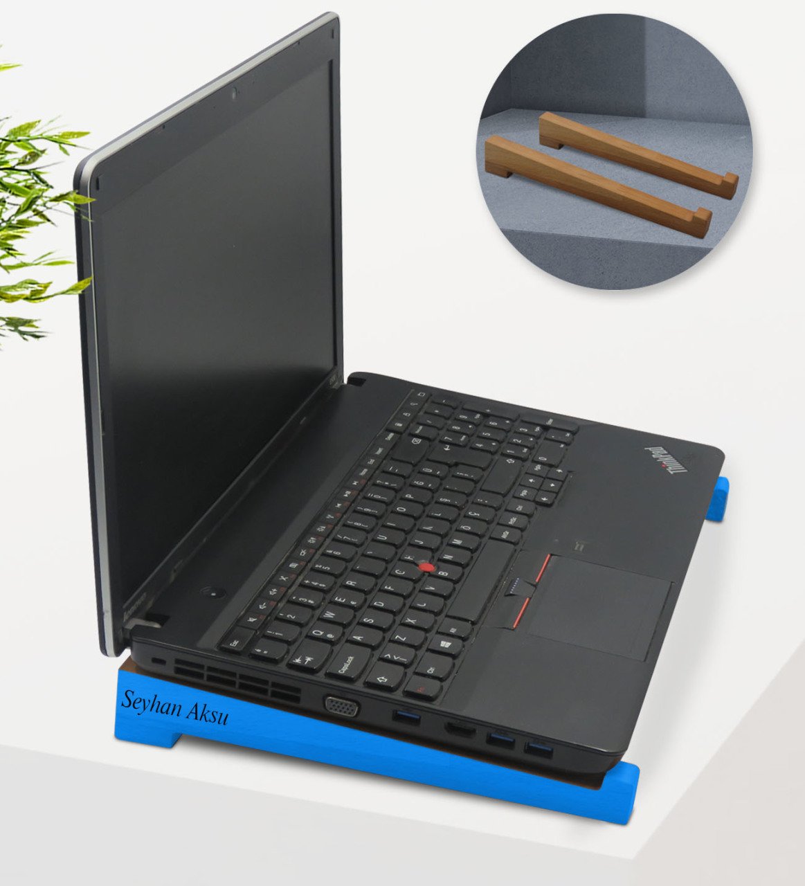 Kişiye Özel Taşınabilir Ahşap Mavi Notebook Laptop Standı